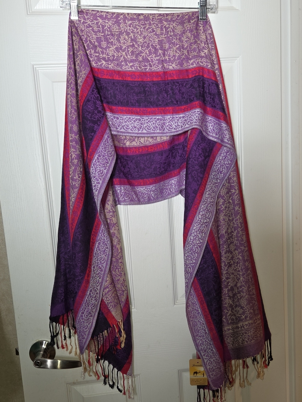 (New) 100% Cashmere Purple Patterned Floral Pashmina Scarf Made In Jerusalem
